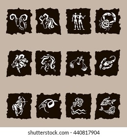 Twelve Zodiac icon. Horoscope Zodiac Star signs. Astrological Illustrations