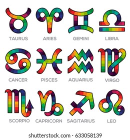 twelve zodiac icons with colorful concept 