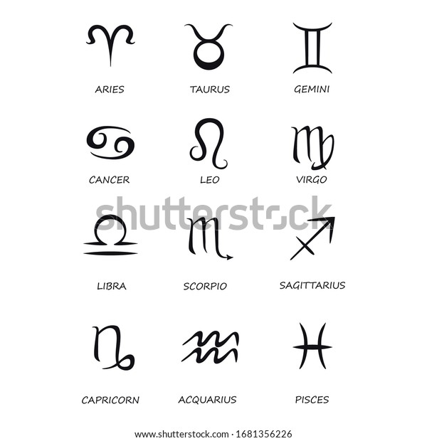 Twelve Zodiac Signs Black Vector Illustrations Stock Vector (Royalty ...