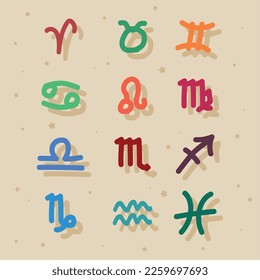 twelve zodiac symbols astrology icons