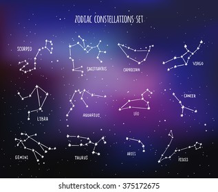 Twelve zodiacal constellations, vector design set 