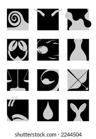 twelve zodiacal signs-black and white