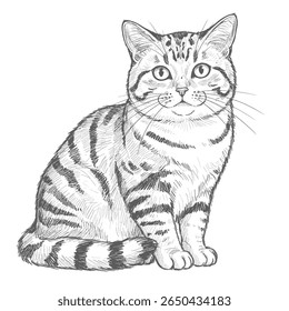 Twelveword sentence describing the image the picture shows a cute striped cat wearing a striped bandana.