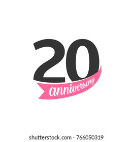 Twentieth Anniversary vector logo. Number 20. Illustration for greeting card, invitation, poster, marriage, commemoration, certificate