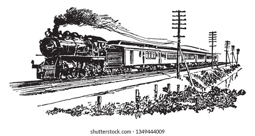 Twentieth Century Flyer Train Used For Human Travel, Vintage Line Drawing Or Engraving Illustration.