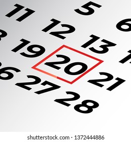 twentieth day of the calendar vector, isometric calendar