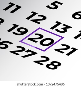 twentieth day of the calendar vector, isometric calendar