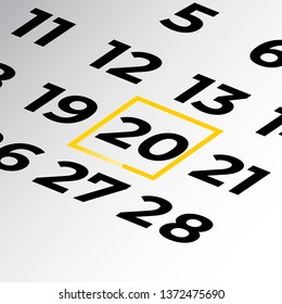 twentieth day of the calendar vector, isometric calendar