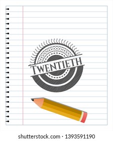 Twentieth emblem draw with pencil effect. Vector Illustration. Detailed.