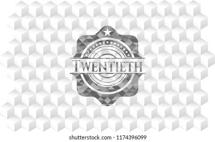 Twentieth grey emblem with cube white background