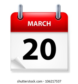 Twentieth March in Calendar icon on white background