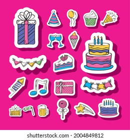 twenty birthday celebration set icons