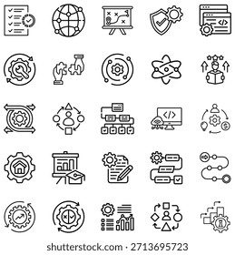 Veinte líneas negras que representan varias Configuraciones de engranajes de conceptos de tecnología y negocios
