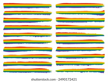 Twenty brushstrokes rainbow stripe scratches set