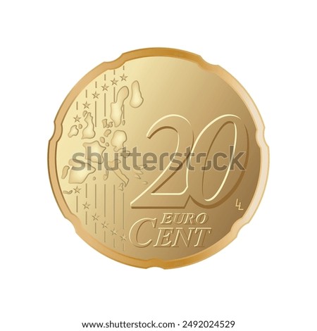 Twenty cent euro coin - Euro 20 cent coin isolated on white background. Currency of the European Union - vector illustration