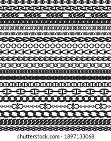 Twenty chain pattern brushes black and white vector silhouette collection