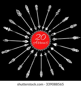  Twenty  chalk  vintage arrows set in  circle  on black  board  isolated  vector illustration 