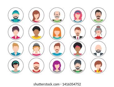 Twenty colorful vector people avatar icons set isolated