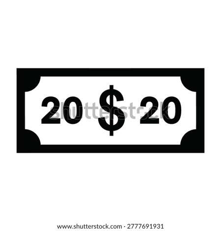 A twenty dollar bill template with a black border and white background, displaying 20 $ 20.