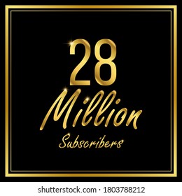 Twenty eight or 28 Million followers or subscribers achievement symbol design, vector illustration.