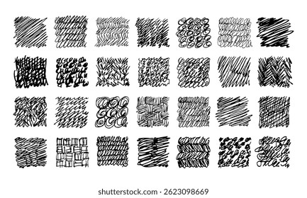 Vinte e oito fundos de doodle. Texturas variadas desenhadas à mão. Coleção de vetores