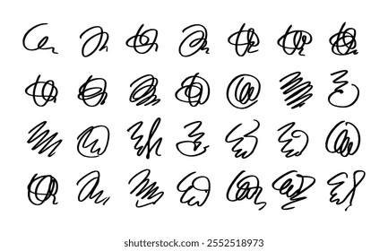 Twenty eight freehand doodles and squiggles. Vector set