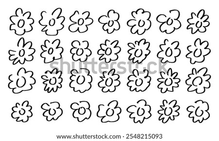 Twenty Eight Hand Drawn Stylized Flowers. Doodles and Squiggles. Vector Set