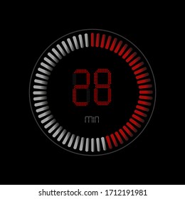twenty eight minutes, stopwatch vector icon. Clock and watch, timer, countdown symbol. vector illustration