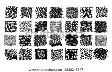 Twenty eight miscellaneous handwritten textures. Doodles and squiggles. Vector set