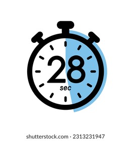 twenty eight seconds stopwatch icon, timer symbol, 28 sec waiting time vector illustration