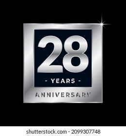 Twenty Eight Years Anniversary Celebration Luxury Black and Silver Logo Emblem Isolated Vector