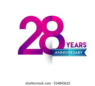 twenty eight years anniversary celebration logotype colorfull design with blue ribbon, 28th birthday logo on white background