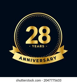 Twenty Eight Years Anniversary Gold and Black Isolated Vector