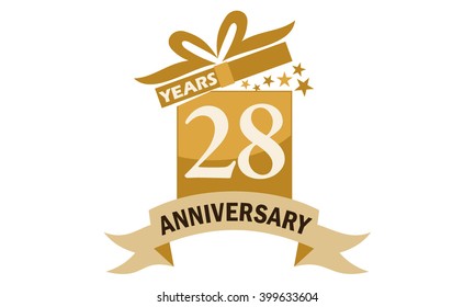 Twenty Eight Years Gift Box Ribbon Anniversary 