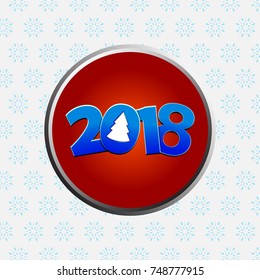 Twenty Eighteenth New Years decorated date  with Abstract Christmas Tree Metallic Red Border Over White Background with Snowflakes