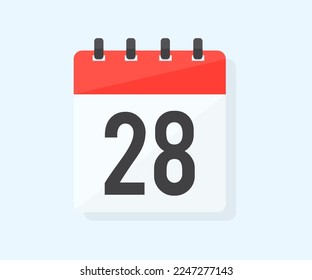 The twenty eighth day of the month with date 28, day twenty-eighth logo design. Calendar icon flat day 28. Reminder symbol. Event schedule date. Meeting appointment time vector design and illustration