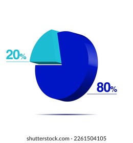 twenty eighty 20 80 3d Isometric pie chart diagram for business presentation. Vector infographics illustration eps.