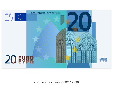 Twenty euro banknote on a white background.