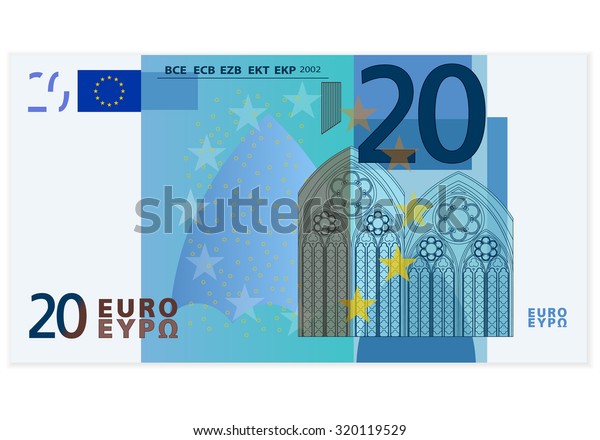 Twenty euro banknote\
on a white background.