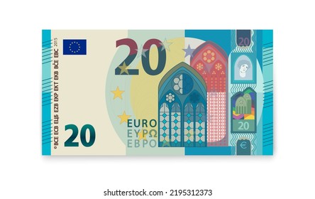 Twenty euro banknotes on a white background.