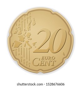 Twenty euro cent on a white background. Vector illustration.