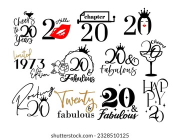 Twenty and fabulous 20th birthday celebration. Cake topper shirt template for cut file set. Cheers to twenty years anniversary.