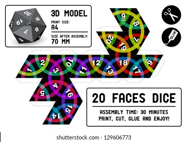 Twenty Faces 3d Papercraft Dice - Dark