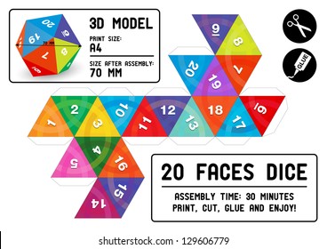 Twenty Faces 3d Papercraft Dice - Colorful