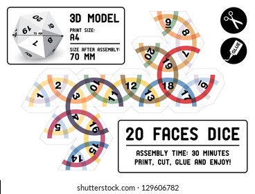 Twenty Faces 3d Papercraft Dice - Light