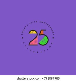 Twenty Fifth 25th Years Anniversary Celebration Logo Design, Number 25 Icon Vector Template.
