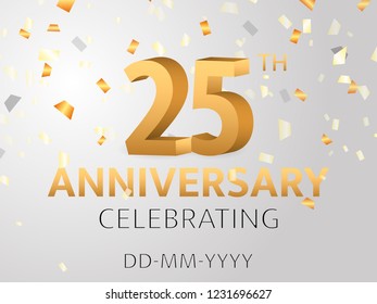 Twenty fifth Anniversary with confetti. Vector illustration