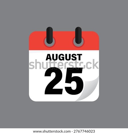 Twenty Fifth August Calendar Icon Date Schedule Grey Background Illustration