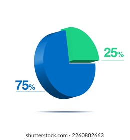 twenty five 25 75 seventy five 3d Isometric pie chart diagram for business presentation. Vector infographics illustration eps.