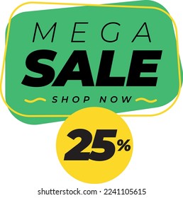 Veinticinco 25 por ciento gran descuento venta etiqueta de pancarta amarillo